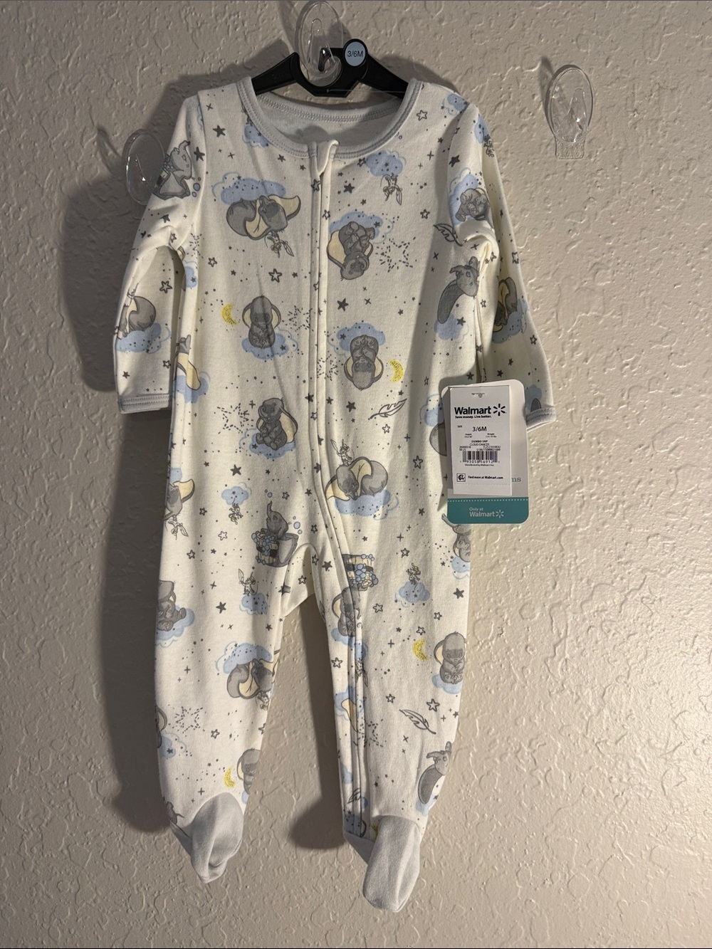 Disney Blue, Gray & Yellow Cloud and Dumbo Print Footed One-Piece Sleeper